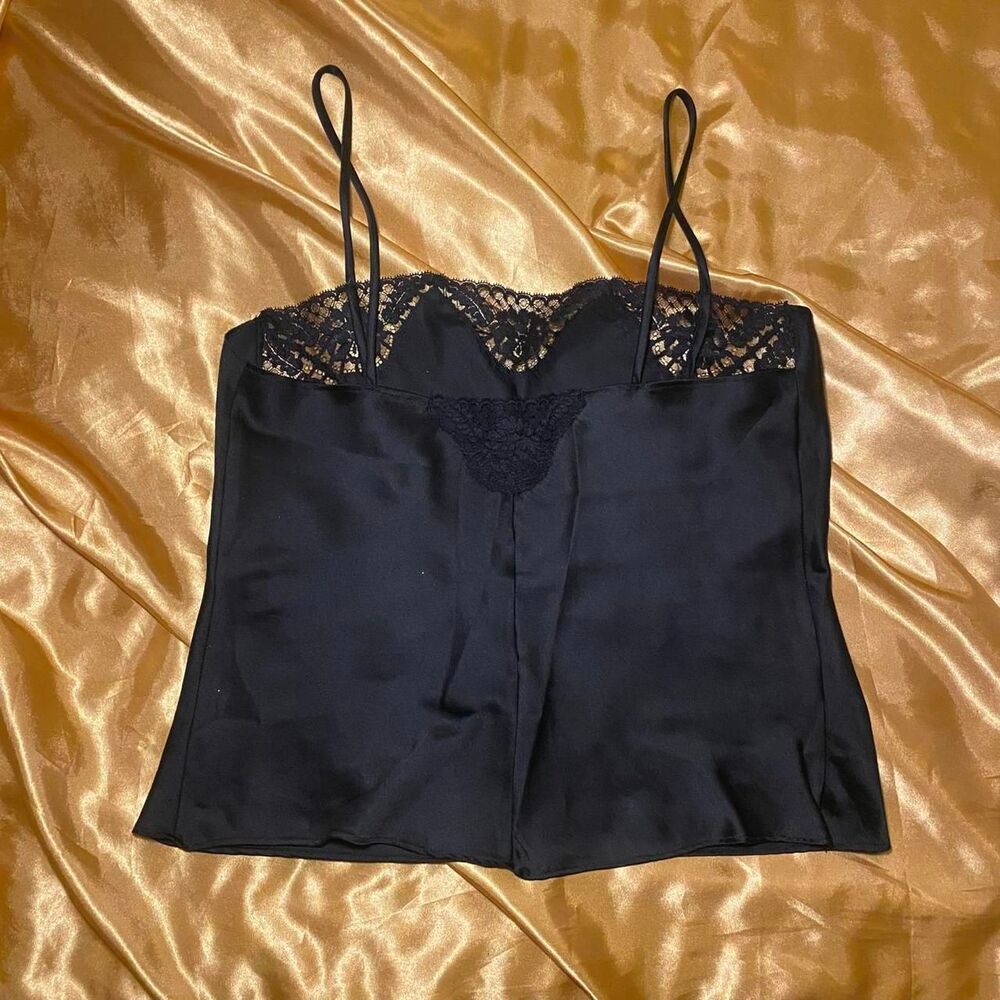 Vintage Black Satin Lace Trim Cami Top - Picture 4 of 5
